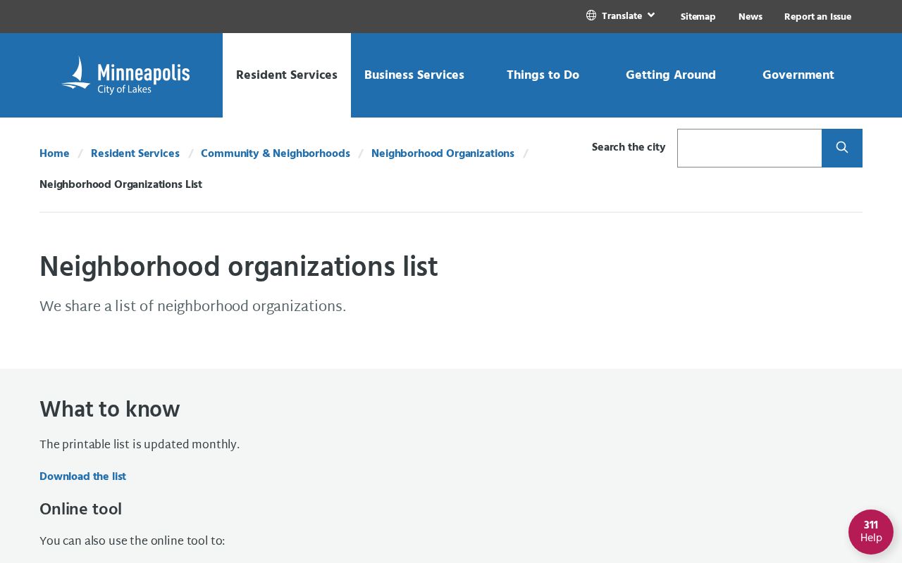 Minnesota neighbors and neighborhood groups in the Minneapolis official organization directory