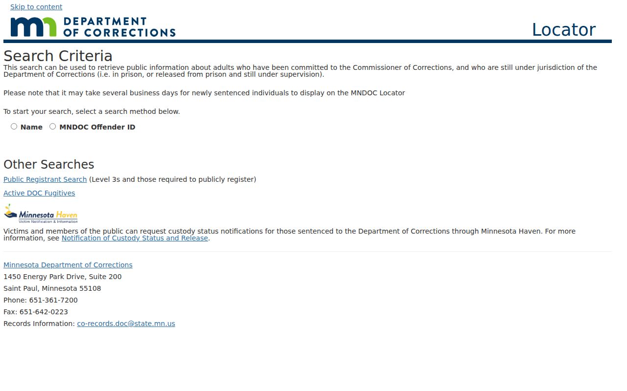 Minnesota resident lookup through the DOC adult public viewer