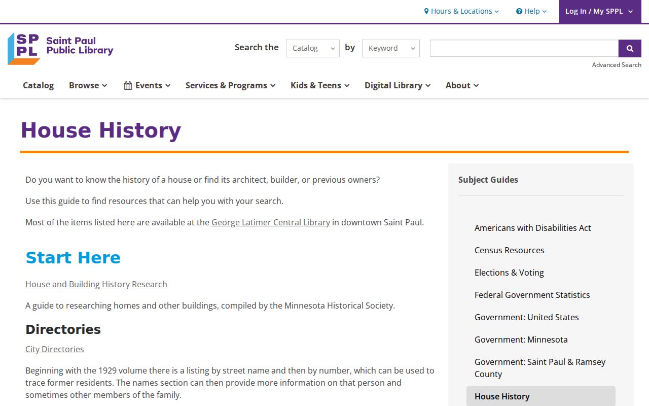 Minnesota previous residents: St. Paul Public Library house-history guide for one address