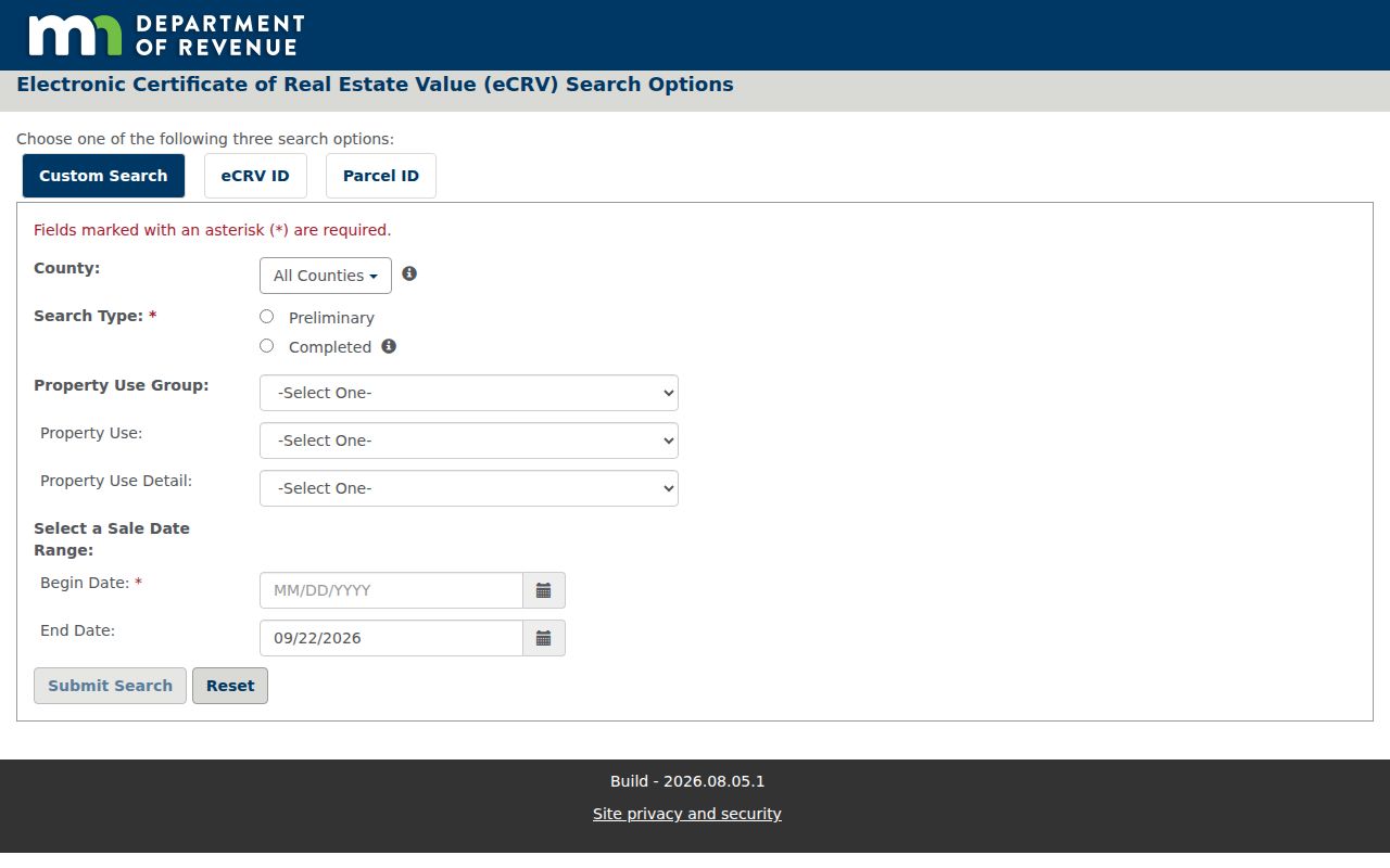Minnesota previous residents: eCRV public search for parcel sale certificates
