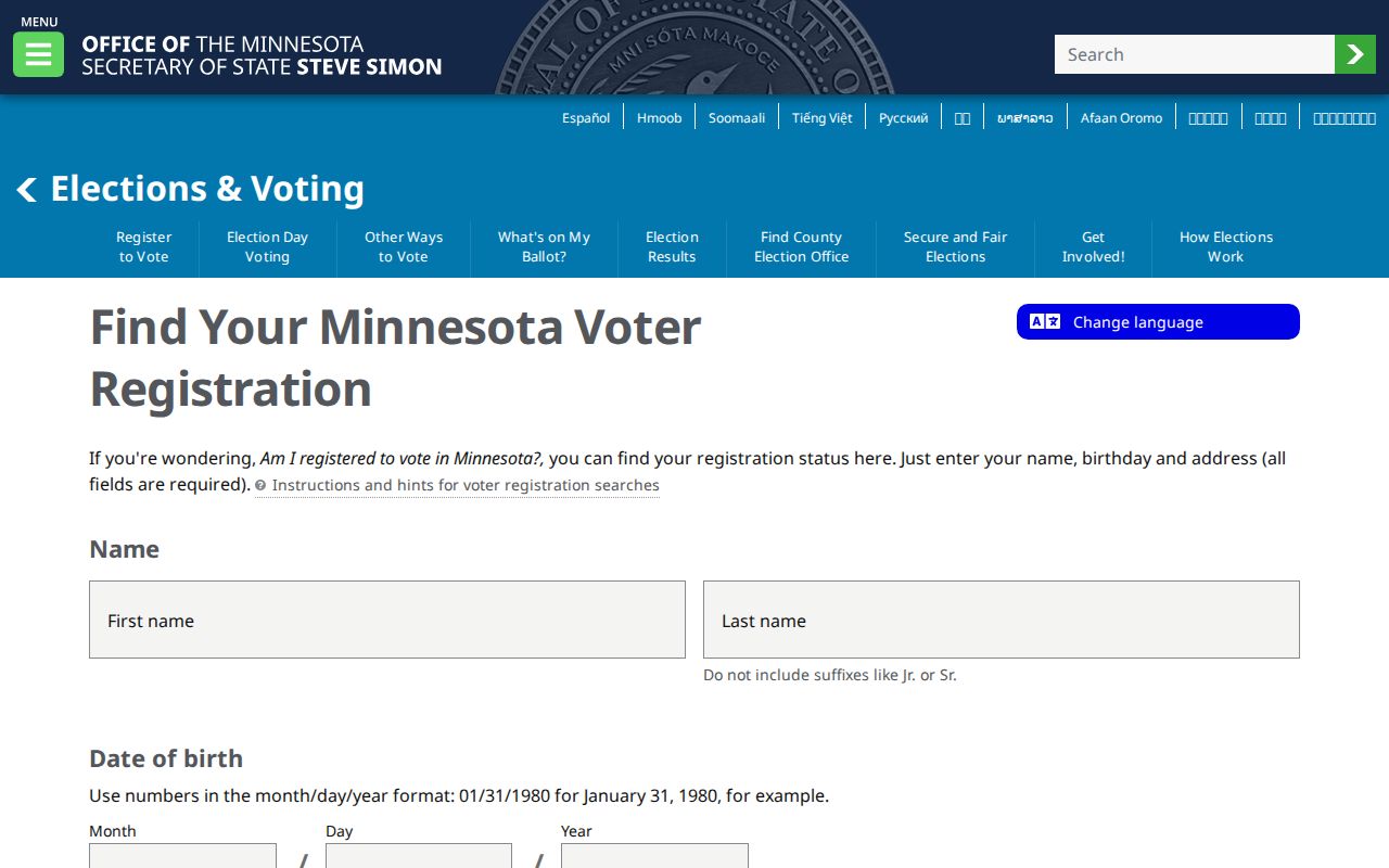 Minnesota resident lookup status search in the MNVotes voter tool