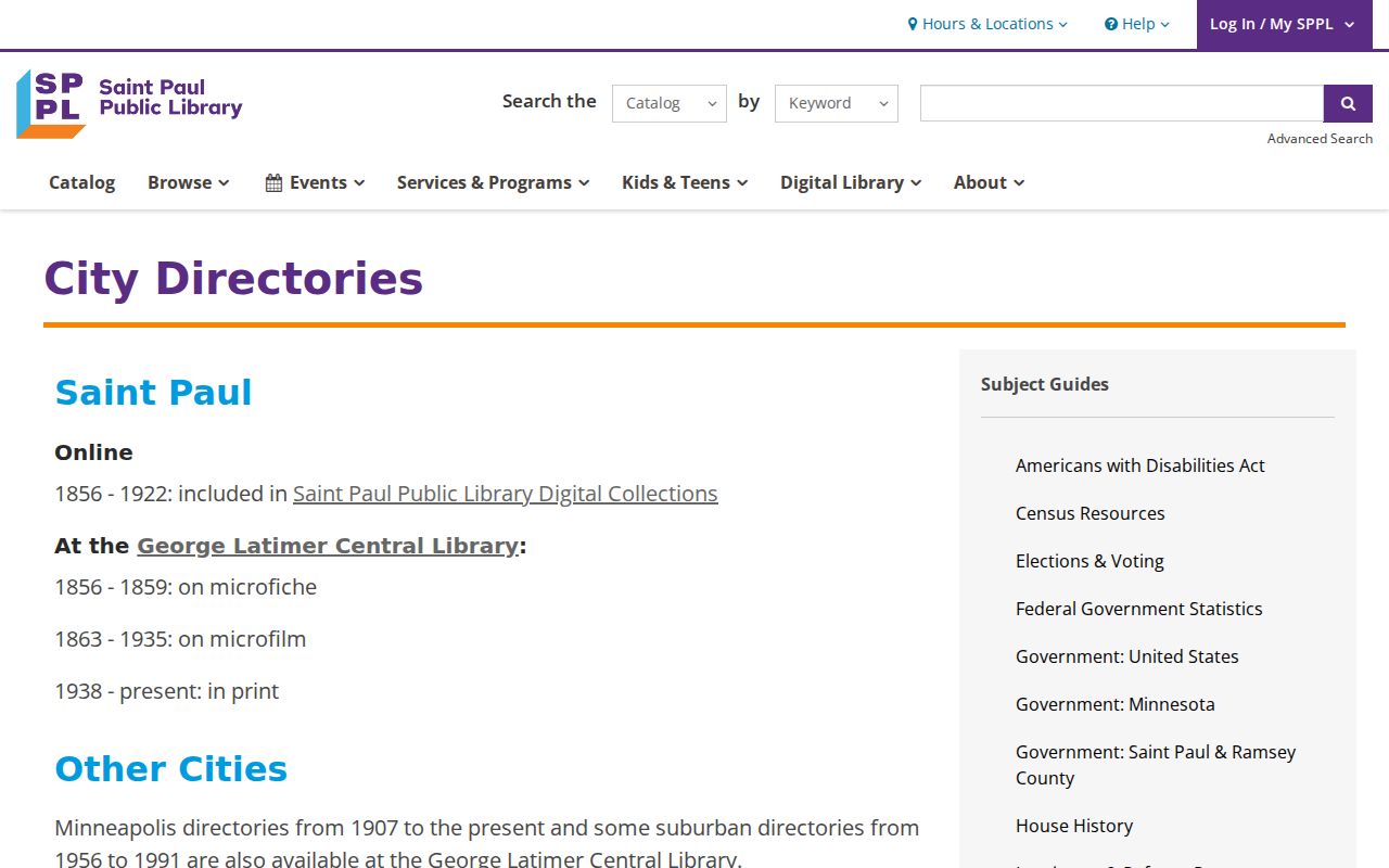 Minnesota city directory page from the St. Paul Public Library collection