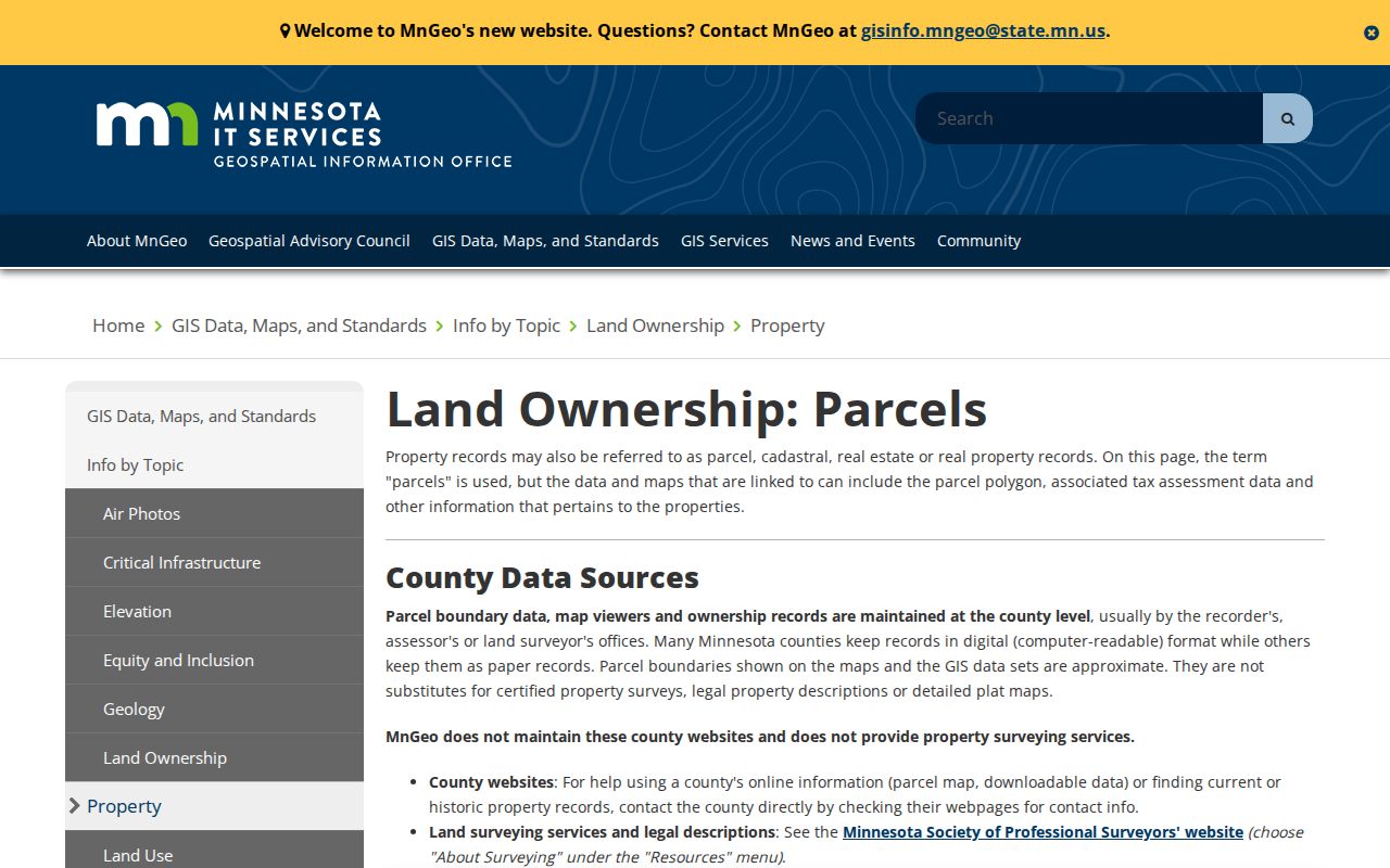 Minnesota residents directory county parcel map links through MnGeo